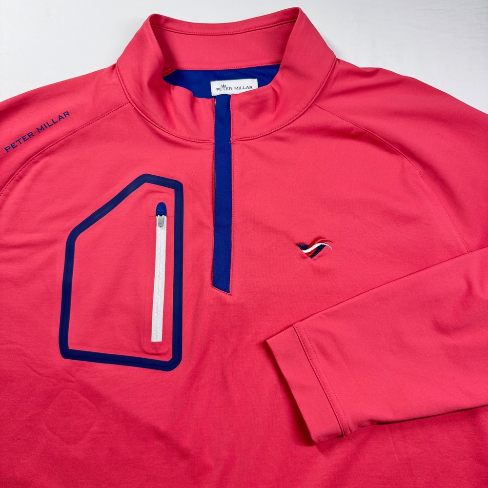 Peter Millar Verge Performance 1/4 Zip Mens XL Golf Coral Pink Stretch EXCELLENT